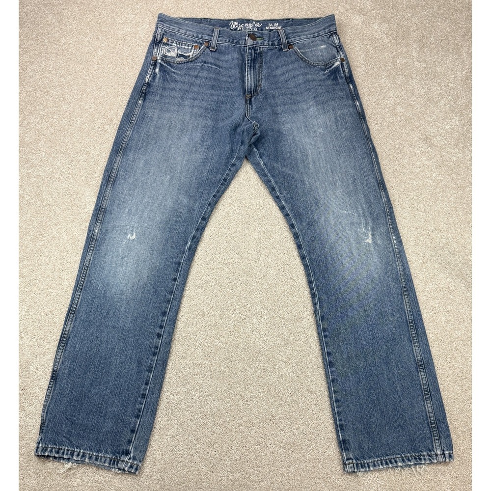 Wrangler Retro Slim Straight Jeans Men's Size 34x32 Blue Denim Cotton Stretch